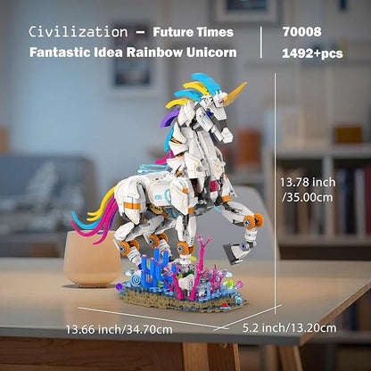 JMBricklayer Unicorn Building Sets for Adults with Lights 70008, Myth Art Creator Animals Display Ideas, Magical Rainbow Unicorn Home Decor, Building Toys Christmas Birthday Gifts for 14+(1492 PCS)