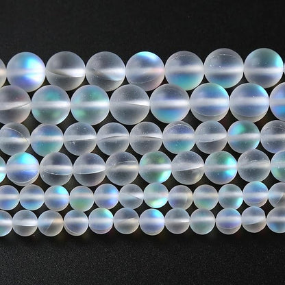 45pcs 8mm Natural White Mystic Aura Quartz Beads Frosted Matte Moonstone Round Loose Beads For Jewelry Making DIY Bracelet Necklace 15"