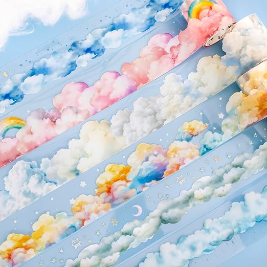 PET Tape Set for Journaling,6 Rolls Cloud Theme Washi Tape Stickers for Scrapbook Supplies,Notebook,Photo Album,Junk Journal,DIY Crafts(Fig. High in The Clouds)