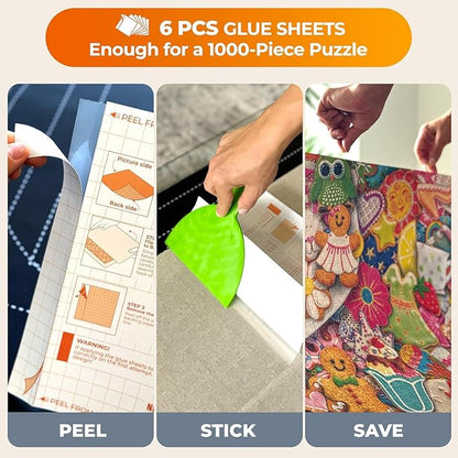 Newverest All-You-Need Puzzle Set: 8 Puzzle Sorting Trays for up to 2000 Pieces, 6 Glue Sheets, 1 Large Scraper & 2 Adhesive Hangers in Gift-Ready Packaging – Must-Have Saver Kit for Puzzle Lovers