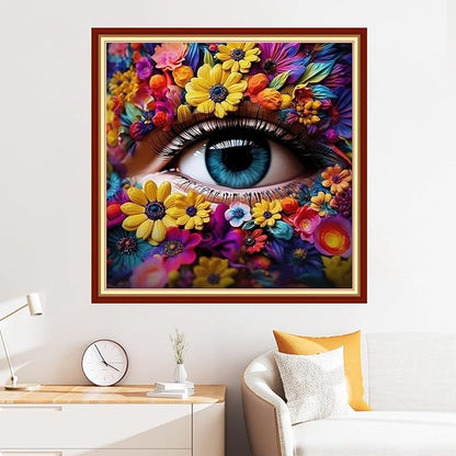 Disxvivy Cross Stitch Stamped Full Embroidery Kits DIY 11CT Cotton Thread Printed DIY Needlepoint Kits Craft Needlework Set Cross-Stitch Stamped Sets-Colorful Eyes 18x18 inch