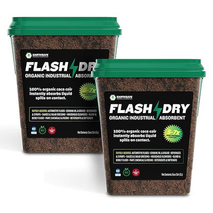 FlashDry All Purpose Organic Industrial Absorbent - 5 Liter Bucket, Case of 2- Instantly Absorbs Liquid Spills - Safer and 5-7x More Absorbent Than Clay - Lightweight & Refillable - OSHA Compliant