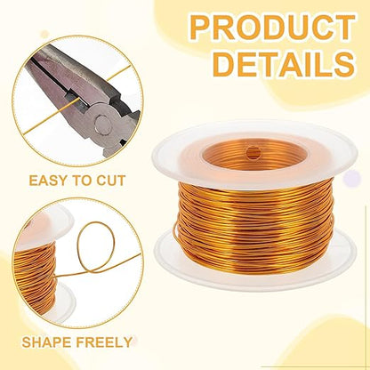 uxcell 20 Gauge / 0.8mm Anodized Aluminum Wire for Jewelry Craft Making, 102 Feet Bendable Flexible Wire for DIY Home Decor Gardening Sculpture, Gold
