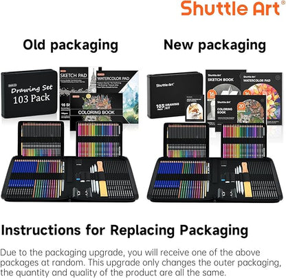 Shuttle Art 103 PCS Drawing Kit, Professional Drawing Supplies with Sketch, Charcoal, Colored, Graphite, Pastel Pencils & Sticks, Complete Drawing Tools and Paper Pads in Zipper Case for Artists&Kids