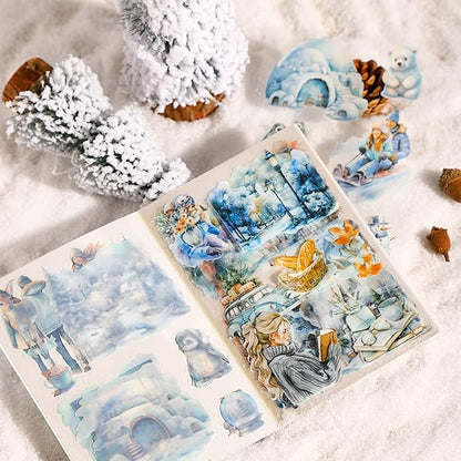 Seasons Journey Pre-Cut PET Sticker Set, 80 Sheets of Seasonal Travel-Themed Stickers for Scrapbooking, Journaling, DIY Crafts, and Junk Journal Ephemera