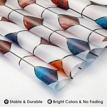 DKTIE Stained Glass Window Film Geometric Patterns, Fine Frosted Window Clings for Glass Windows, Waterproof for Bathroom Window Privacy Film Day and Night (S533, 35.4in X 78.7in)