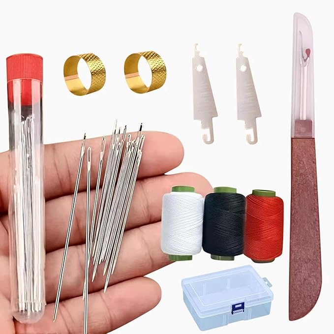 Big Eye Steel Sewing Needles Kit, 2025 New Stainless Steel Sewing Needle for Hand Sewing, 34PCS Big Eye Steel Needles Set - Long & Thin Handmade Quilting & Sewing Needles Kit for DIY Sewing (34pcs)
