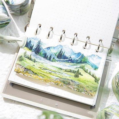 6 Rolls Landscape PET Tape,Transparent Nature Stickers for Scrapbook Supplies,Diaries,DIY Craft,Junk Journal,Album,Journaling(Mountain)