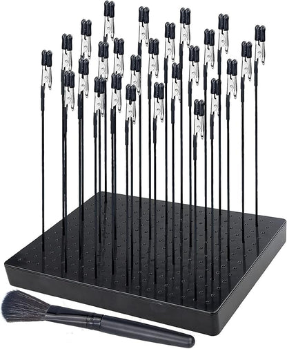 LAMXD Model Painting Stand Base (19 x 14 Holes) and 26PCS Alligator Clip Sticks Set (with Rubber Tips) Modeling Tools for Airbrush Spray, for Model Parts Holder (7.87 x 5.9Inch)