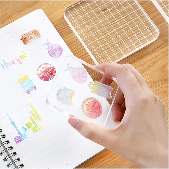 6 Pieces Stamp Blocks Acrylic Clear Stamping Blocks Tools with Grid Lines for Scrapbooking Crafts Making
