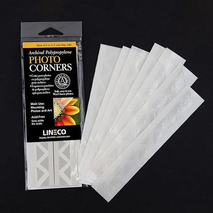 Lineco Archival Polypropylene Mounting Corners, Pressure Sensitive Acid-Free Acrylic Self-Adhesive Backing, 0.5 Inch Clear, for Artwork Photos Certificates Displaying Pictures (Qty: 240) 2 Pack