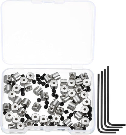MECCANIXITY 50 Pcs Metal Locking Pin Backs, Locking Pin Keepers Clasp 5mm(H) with 4 Wrench Replacement in Storage Case for Badge, Brooch, Silver Tone
