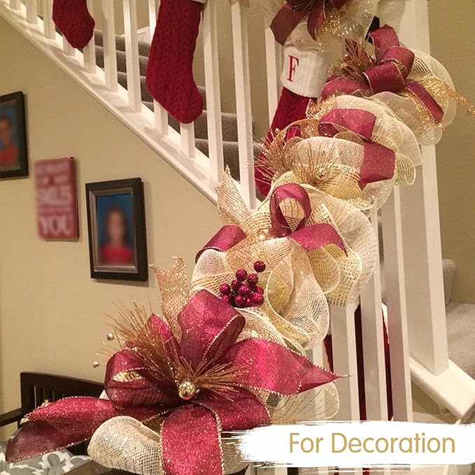 TONIFUL 2 Rolls 10 Inch Burlap Natural Decorative Mesh Ribbon Rolls, Perfect for Wreaths, Swags, Christmas Trees, Home Decoration, and Creative Crafts