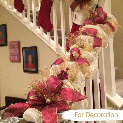 TONIFUL 2 Rolls 10 Inch Burlap Natural Decorative Mesh Ribbon Rolls, Perfect for Wreaths, Swags, Christmas Trees, Home Decoration, and Creative Crafts