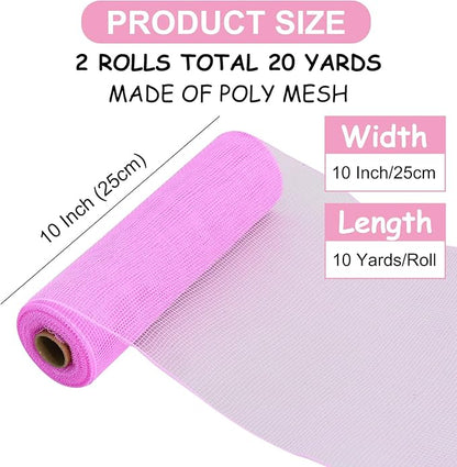 TONIFUL 2 Rolls 10 Inch Pink Decorative Mesh Ribbbon Rolls, Fabric Mesh for Mesh Wreath Supplies, Front Door Wreath Crafts Tree Decor Christmas NewYears Halloween Decoration (10 yds/roll)