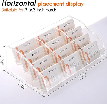 Business Card Holder Display for Desk Muitiple, Clear Acrylic Business card Stand Rack for Women and Men 12 slots 4Tier, Organize 600 cards (12 Slots）