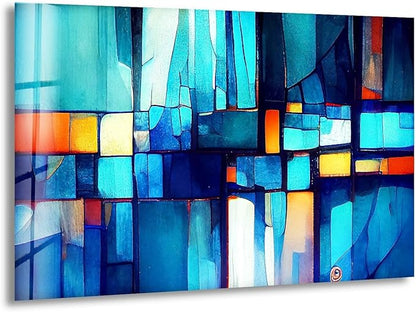 My Photostation.com 35.5Wx30H'' Blue Vibrant Stained Glass Wall ArtTempered Glass Printing Wall Decor Large Wall Art Wall Hangings