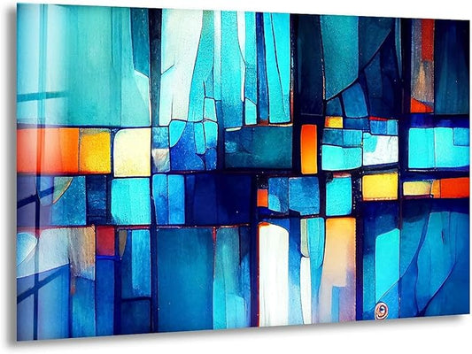 My Photostation.com Round 31,5'' Blue Vibrant Stained Glass Wall ArtTempered Glass Printing Wall Decor Large Wall Art Wall Hangings
