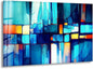 My Photostation.com 48Wx32H'' Blue Vibrant Stained Glass Wall ArtTempered Glass Printing Wall Decor Large Wall Art Wall Hangings