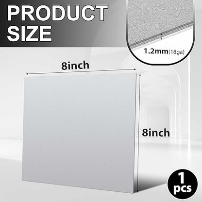Hicarer 1 Pcs Mild Steel Sheet Cold Rolled 18 Gauge Metal Plate Weldable Metal Sheets for Professional Industrial DIY Use, Clean Surface Easy to Weld (8'' X 8'')