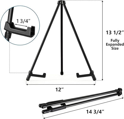 14" High Tabletop Instant Display Easel - Black Steel Small Tripod Easel Stand with Adjustable Holders for Pictures, Paintings, Posters and Store Signs(6 Pack)