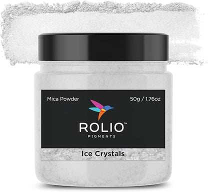 Rolio Premium Mica Powder - Ice Crystals (50G / 1.76oz) - 1 Jar of White Pigment Powder for Epoxy Resin, Dye, Soap Making, Nail Polish, Paint, Candle Making, Bath Bombs, Slime