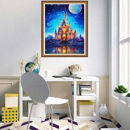 Disnesart Cross Stitch Stamped Full Embroidery Kits DIY 11CT Cotton Thread Printed DIY Needlepoint Kits Craft Needlework Set Cross-Stitch Stamped Sets-Magic Castle 16x20 inch