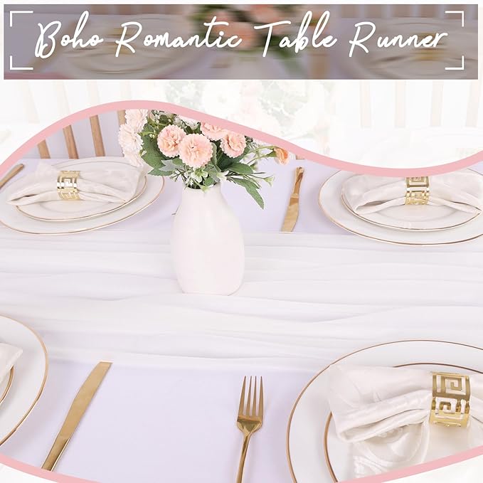 5 Packs 10ft White Chiffon Table Runner 30 x 120 Inches Romantic Sheer Table Runners for Wedding Party Bridal Baby Shower Birthday Holiday Decorations
