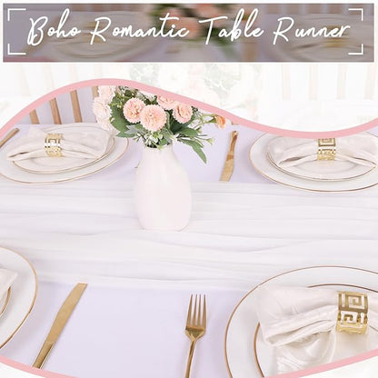 5 Packs 10ft White Chiffon Table Runner 30 x 120 Inches Romantic Sheer Table Runners for Wedding Party Bridal Baby Shower Birthday Holiday Decorations