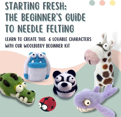 Woolbuddy 𝗡𝗲𝗲𝗱𝗹𝗲 𝗙𝗲𝗹𝘁𝗶𝗻𝗴 𝗦𝘁𝗮𝗿𝘁𝗲𝗿 𝗞𝗶𝘁 𝗳𝗼𝗿 𝗔𝗱𝘂𝗹𝘁𝘀 & 𝗞𝗶𝗱𝘀 – 40 Wool Colors, Core Wool, Felting Supplies, 4 Needles, Pad & Guide – DIY Animal Craft Kit for Creatives