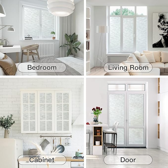 Haton Window Privacy Film, Frosted Glass Static Cling Sun Heat Blocking Window Clings, Frosting Opaque Coverings, Vinyl Removable Stickers Tint for Home Door Office, Non Adhesive 23.6" x 157.4"