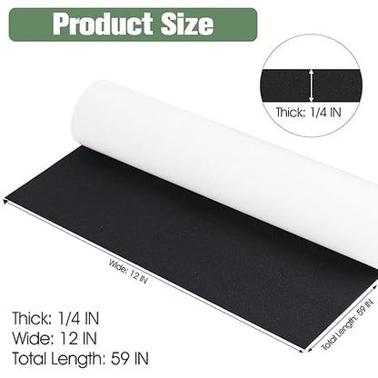 Tolanbbt Sponge Neoprene Foam Sheet with Adhesive - 1/4” Thick, 12” x 59” Closed Cell Foam Rubber Roll, Weatherproof Soundproof Padding for Automotive, Cabinet, Furniture, Crafts, DIY, Black