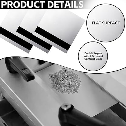 5PCS Laser Engraving Double Color ABS Plastic Sheet,Two-Tone Laserable Engraving Plastic Sheets for Name Badge,Office Label,Laser Product,Size 11.73" x 11.73",Mirror Silver/Black