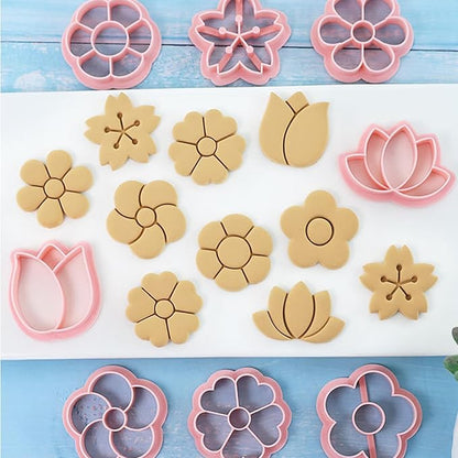 Flower Cookie Cutters Set, 3D Pressable Cookie Cutters Small Flower Biscuit Cutters Cake Baking Fondant Embosser Stamps Birthday Party DIY Cake Decorating Tools (flower)