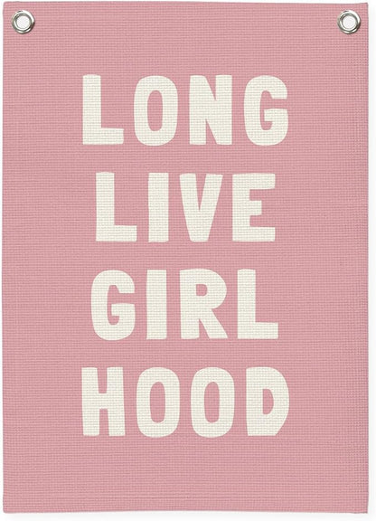 Toddler Girl Room decor,Long Live Girlhood Pink Linen Banner, Nursery Playroom Wall Hanging Flag Banner for Kids Bedroom Toddler Decorations Trendy Room Decor 18x25 Inch