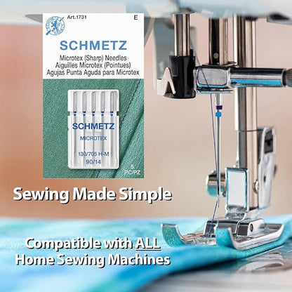 SCHMETZ Microtex Sharp Sewing Machine Needles - Quilting & Topstitching Supplies, Size 90/14, 5-Needle Card, Pack of 1
