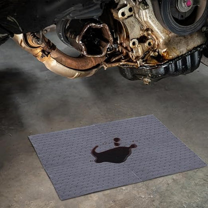 100 PCS Oil Absorbent Pads - 13"x10" Super Oil Spill Mats for Garage, Workshop & Kitchen - Soaks Up Oil, Grease, Coolant Fast - Reusable & Tear-Resistant (Gray)