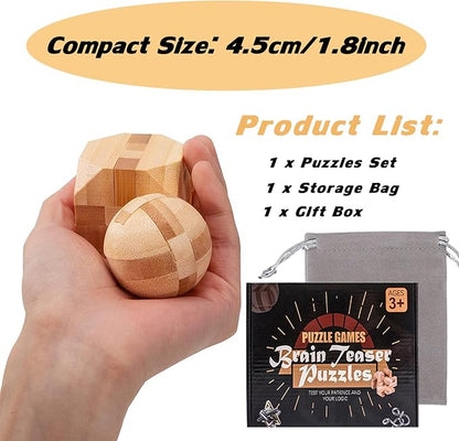 VolksRose 12pcs Wooden Brain Teaser Puzzles, IQ Challenge Puzzle Games, Logic Smart Mind Puzzle Box Lock Toy Removing Assembling 3D Small Puzzle Gift Set for Adults Teenagers Kids, 1.8inch 4.5cm