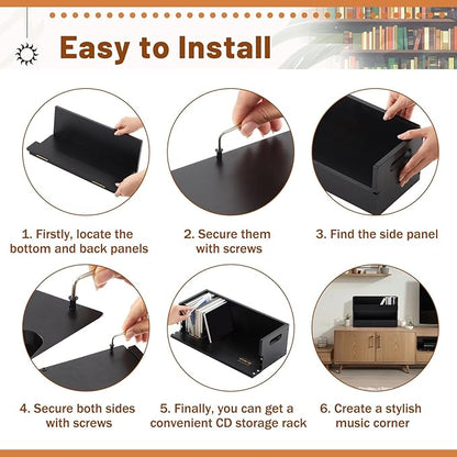 2 Set Wooden CD Storage Box Holder Shelf Cassette Tape Display Racks with Carrying Handles, Organizer Shelf for Movie Cases, DVDs, Each Set Can Store up to 36 Pcs CDs (Black)