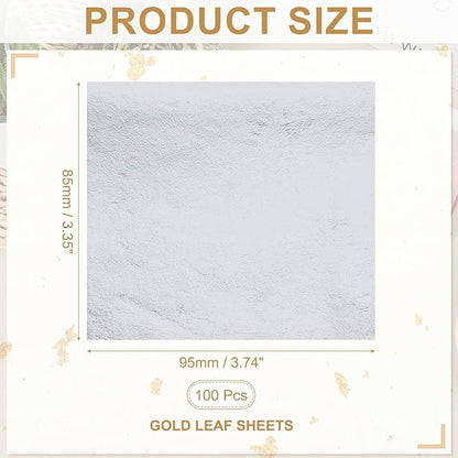 PATIKIL Gold Leaf Sheets for Art 3.7" x 3.4", 100 Pcs Gold Foil Sheet Metallic Leaf Papers for DIY Crafts Resin Furniture Nails Paintings Home Decoration, Silver