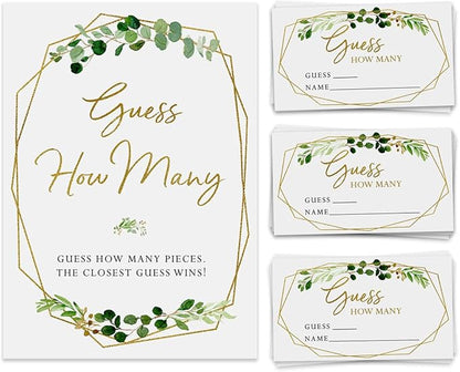 Printed Party Candy Guessing Game, Guess How Many, Greenery, 50 Cards and Sign