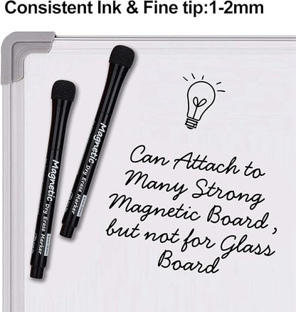 Browill Magnetic Dry Erase Markers, (12 pk) Dealkits Low Odor White Board Markers with Erasers for Kids Teacher Supplies for Classroom Work on White Board, Calender, Fine Tip Point, Black