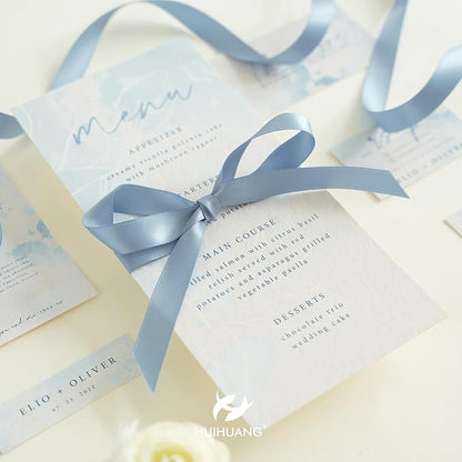 HUIHUANG French Blue Satin Ribbon 1/2 inch X 50 Yards Continuous, Dusty Blue Double-Faced Satin Ribbon for Gift Wrapping, Bows, DIY Crafts, Flower Bouquet, Bridal Wedding Decor, Flower Crowns