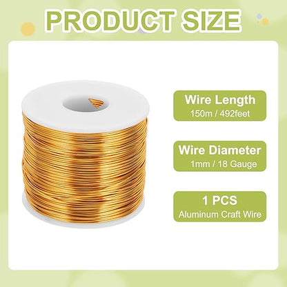 MECCANIXITY 18 Gauge Anodized Aluminum Craft Wire Bendable Bonsai Training Wire 492 Feet 1mm for Sculpting Crafts Wreath Floral Beading Jewelry Making, Yellow
