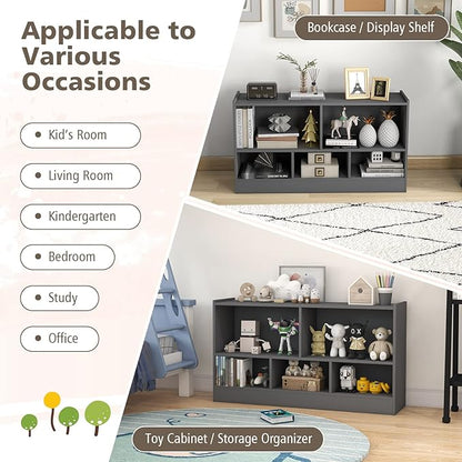 Toy Storage Organizer, 2-Tier Kids Bookshelf, 5 Cube Kids' Bookcases, Cabinets & Shelves, Wooden Toy Organizers, Small Book Shelf for Bedroom, Playroom, Classroom, Nursery (Gray)