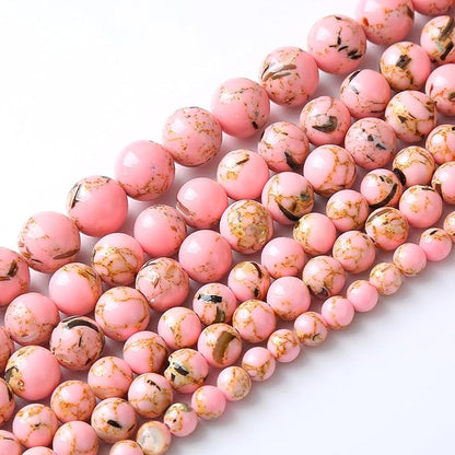 60PCS 6MM Natural Pink Shell Turquoise Beads for Jewelry Making with Mother-of-Pearl Round Loose Beads DIY Bracelet Accessories 15" (6mm, Pink Shell Turquoises)