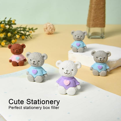HILAZA 18Pcs Pencil Top Erasers for Kids, 3D Cute Bear Pencil Toppers, Bulk Fun Pencil Cap Easters for School Classroom Supplies Prize Gifts Party Favors