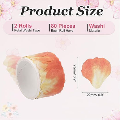 uxcell 2 Rolls Petal Washi Tape, 80 Pieces Floral Decorative Tape Colored Masking Tapes Crafting Supplies for DIY Crafts, Gift Wrapping, Scrapbook, Party Decorations, Small Orange