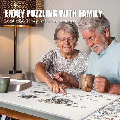 Rotating Puzzle Board with Drawers and Cover, Dual-Sided Portable Jigsaw Puzzle Table,Tilt&Lazy Susan,Gift for mom Adults (Gray, 1000-piece)