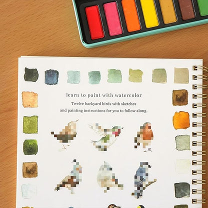 Beginner Watercolor Painting Kit Watercolor Workbook Coloring Book 12 Colors Paint Set with Brush,Easy Nature Scenes Beginner Friendly Watercolor Paint Set Gift for Adults Teens. (Christmas)